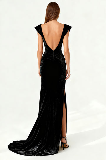 Velvet Black Mermaid Evening Dress with Slit
